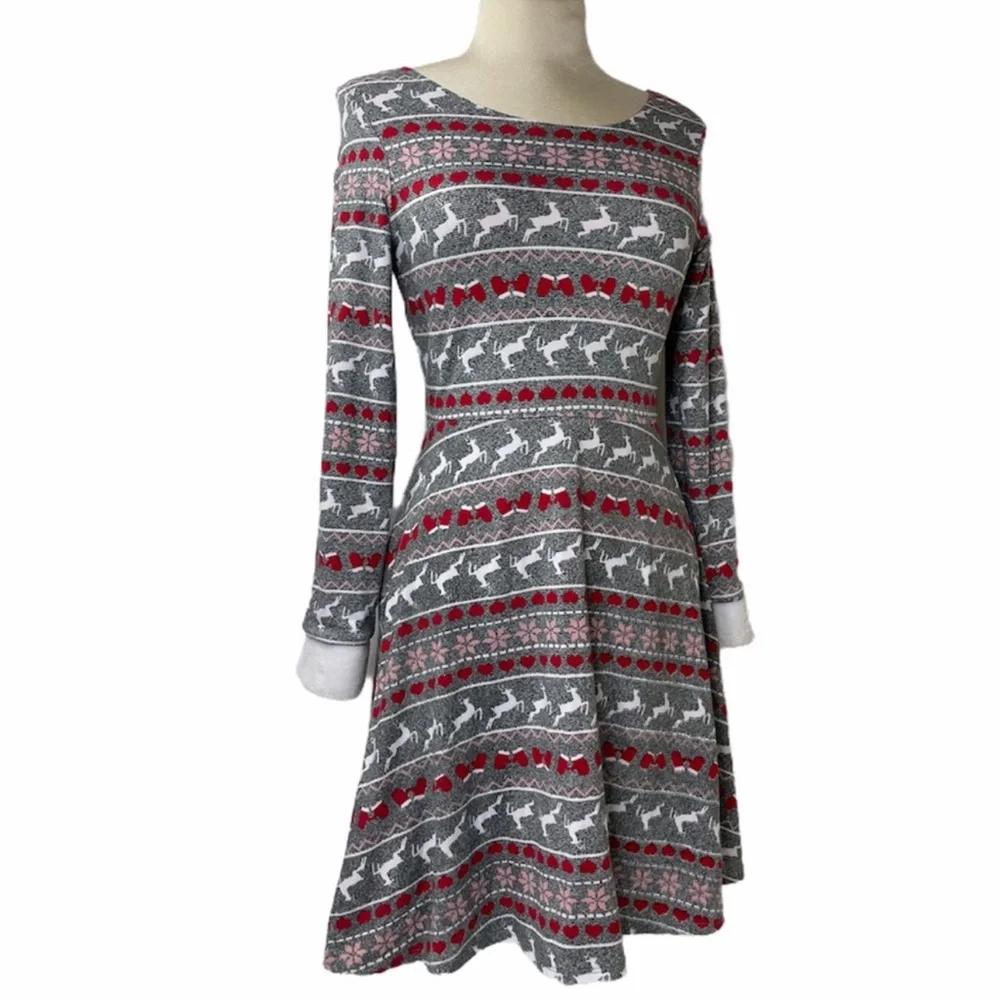 Handmade Christmas Dress Holiday Fair Isle Reversible Pattern Girls Large 12/14